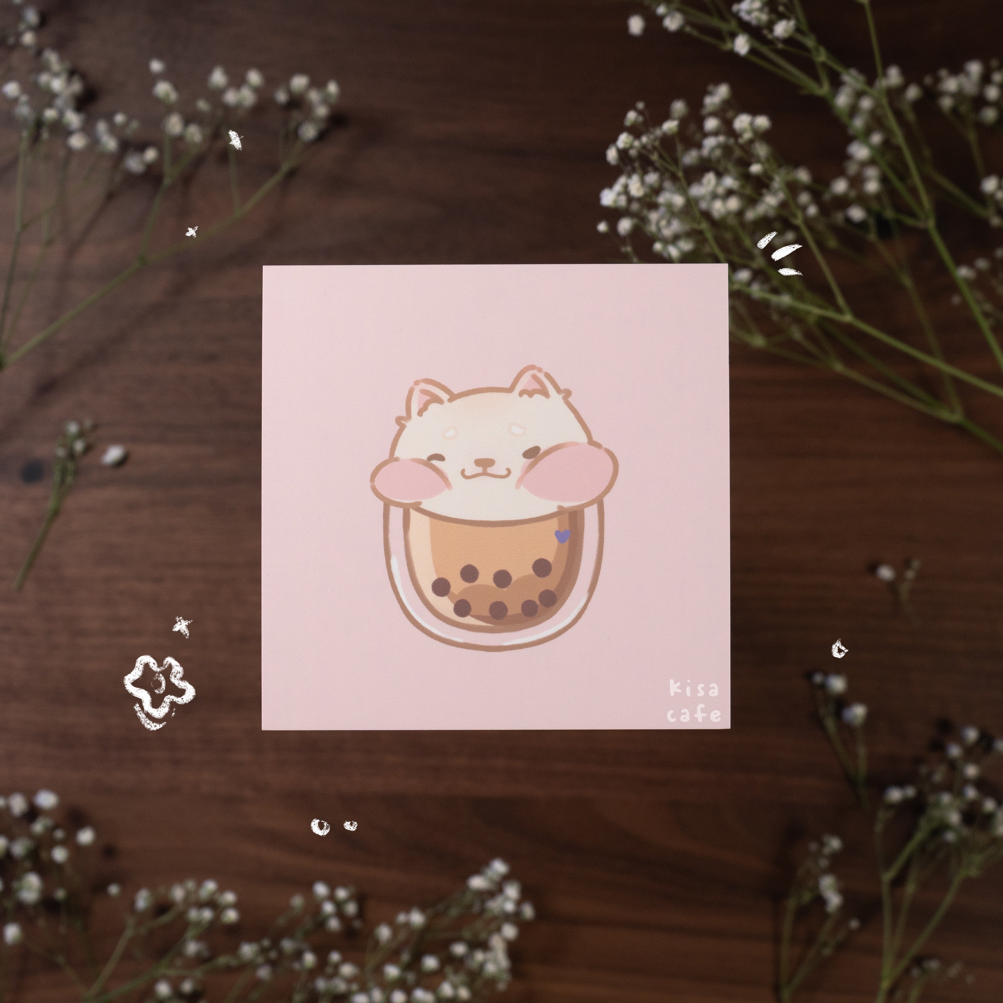 Boba Cafe: Cream Shiba Mini Print