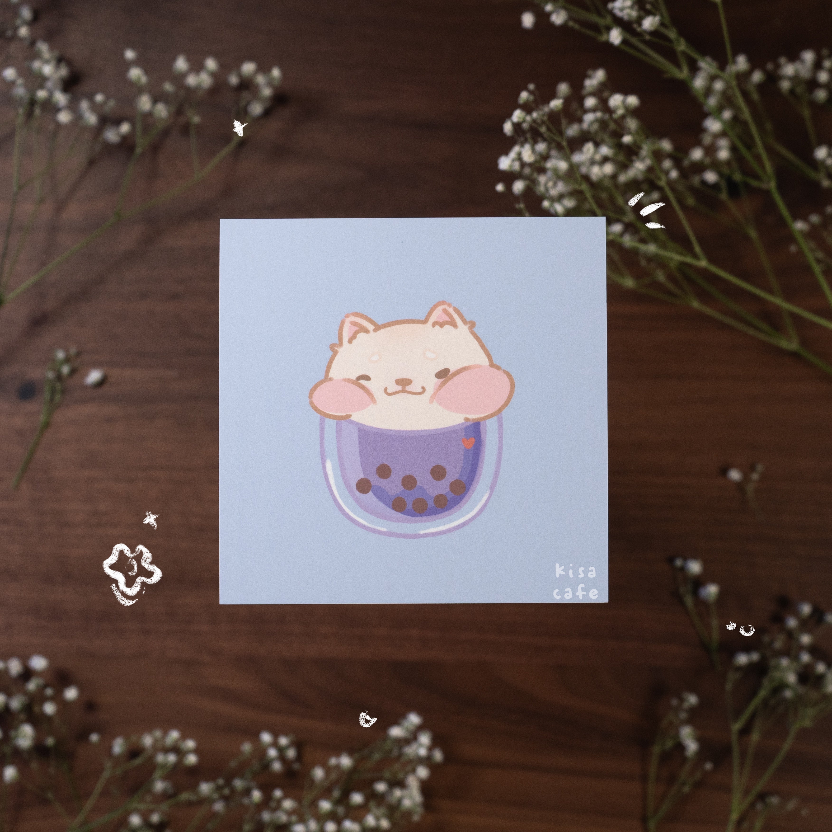 Boba Cafe: Cream Shiba Mini Print