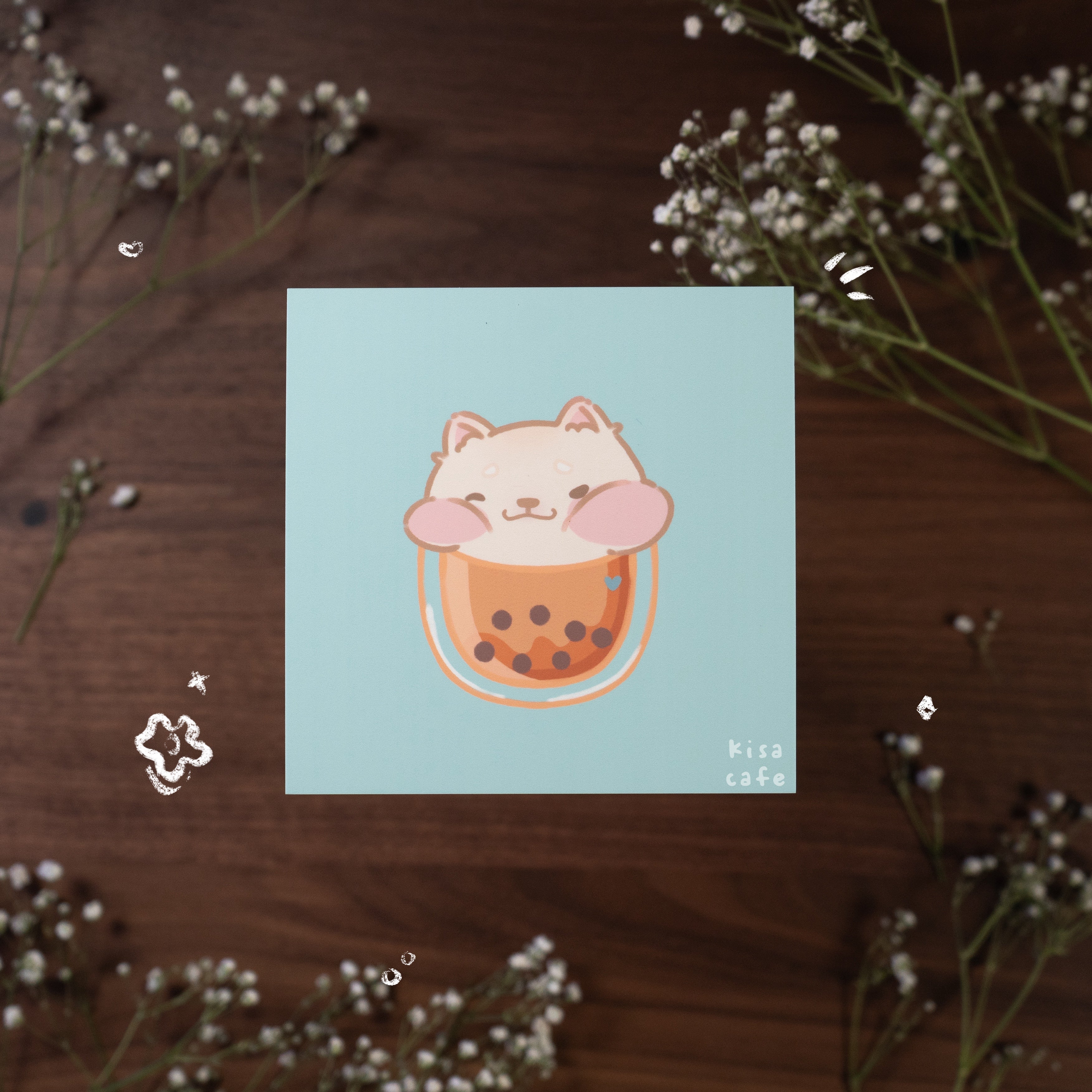 Boba Cafe: Cream Shiba Mini Print