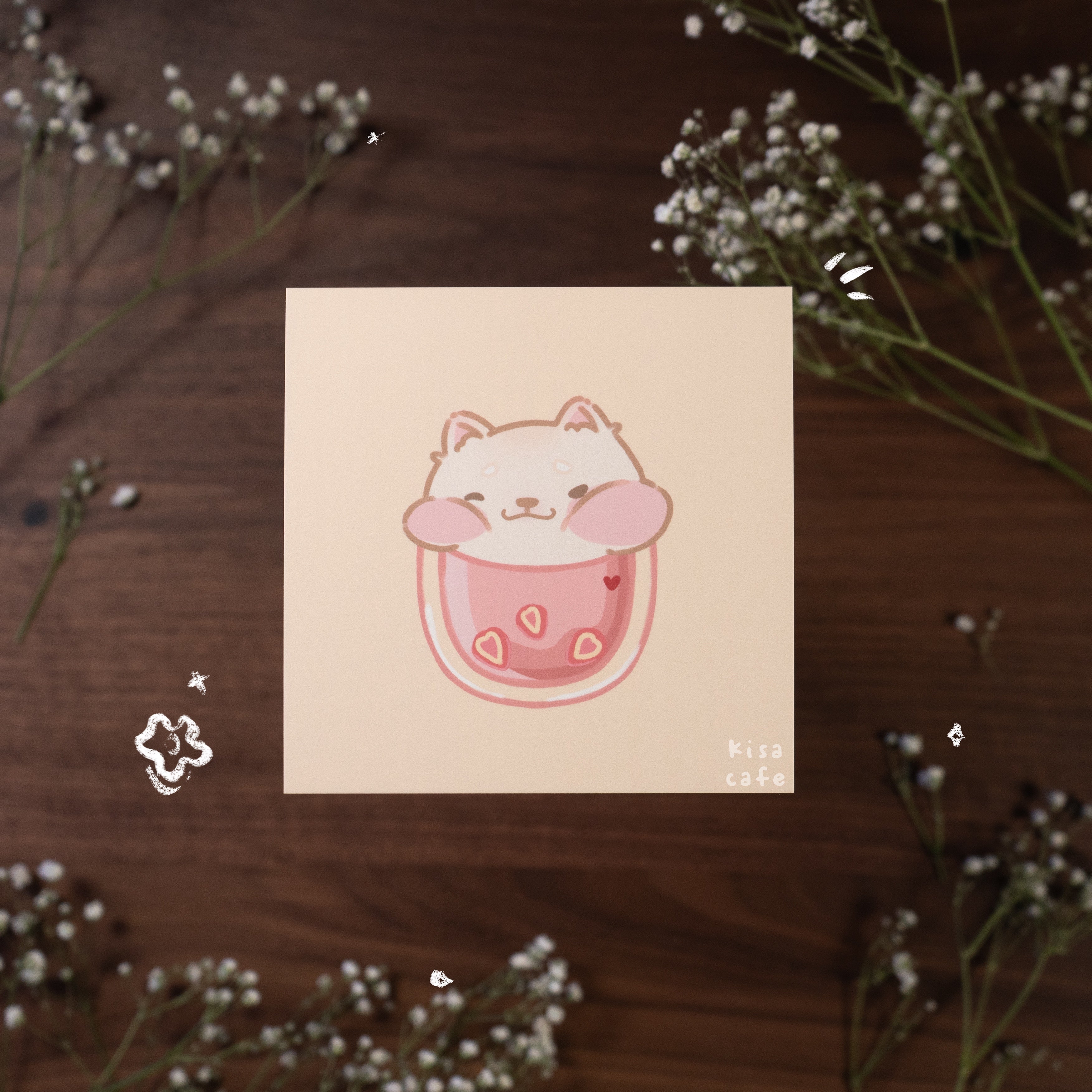 Boba Cafe: Cream Shiba Mini Print