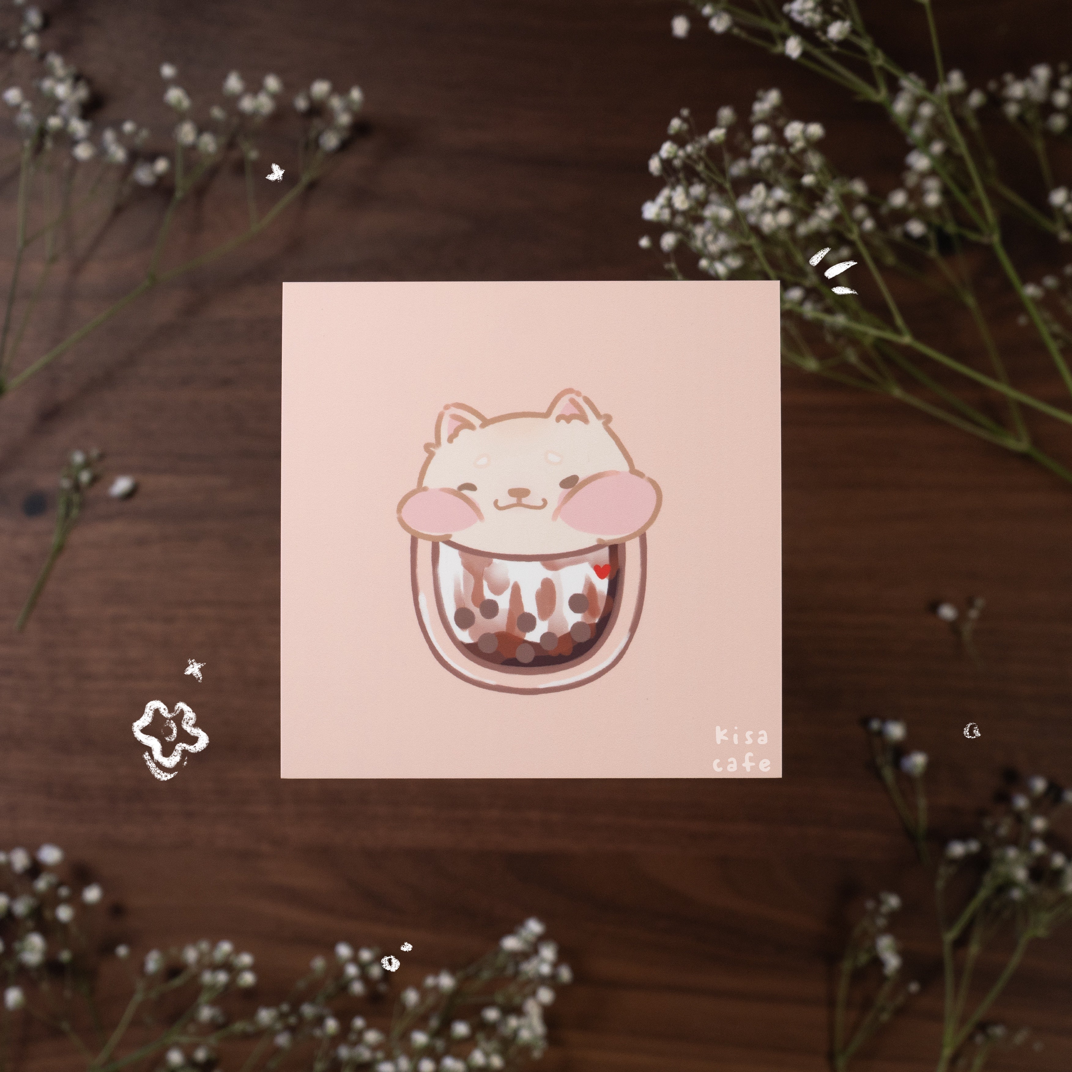 Boba Cafe: Cream Shiba Mini Print