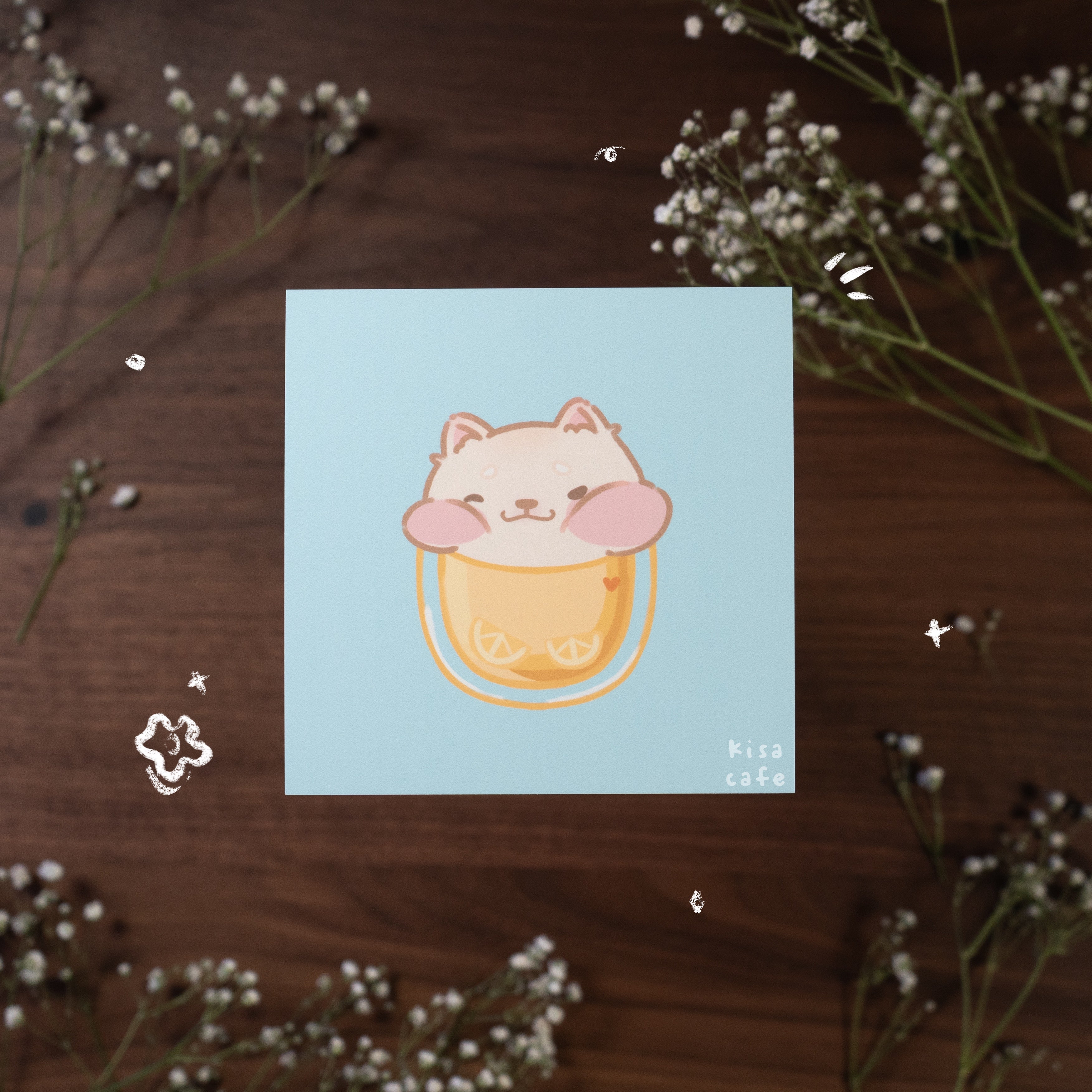 Boba Cafe: Cream Shiba Mini Print