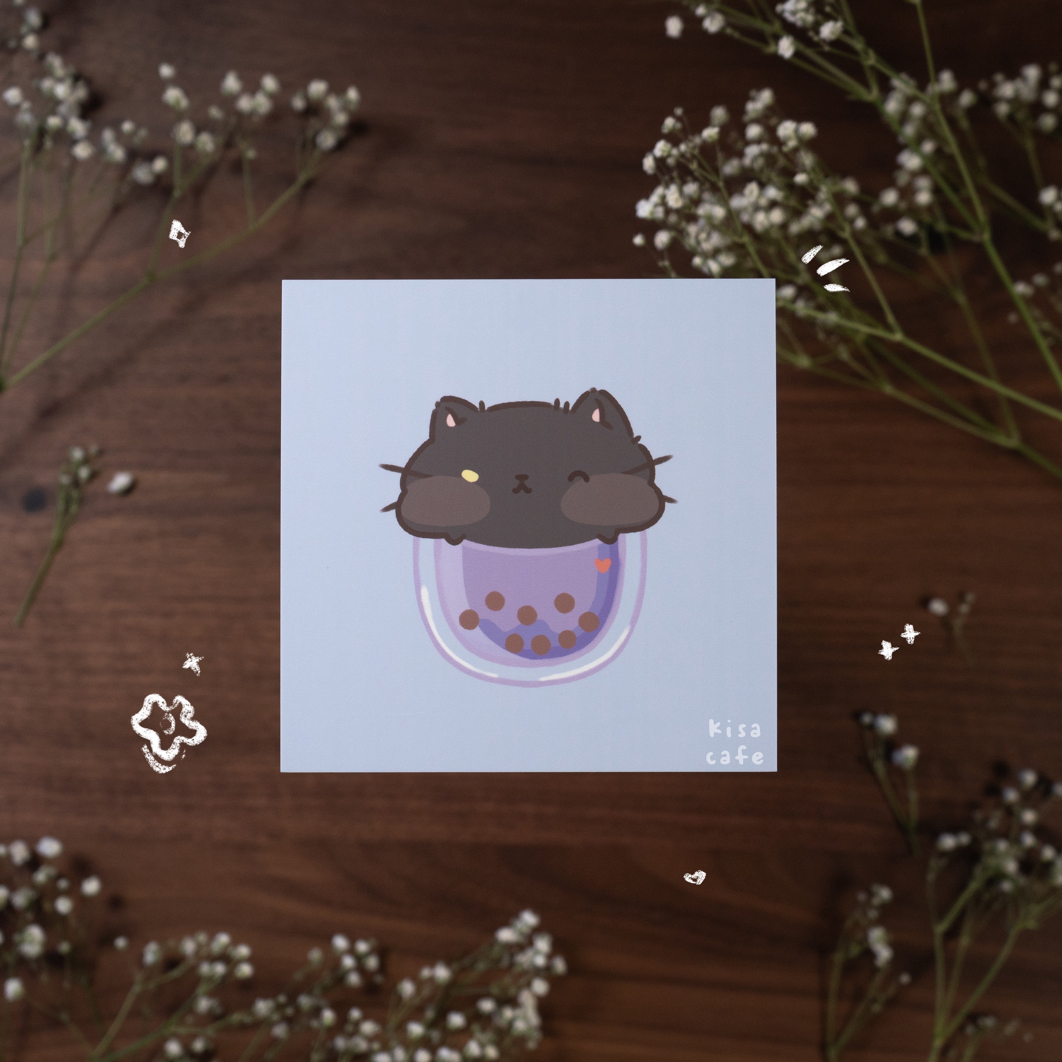 Boba Cafe: Black Cat Mini Print