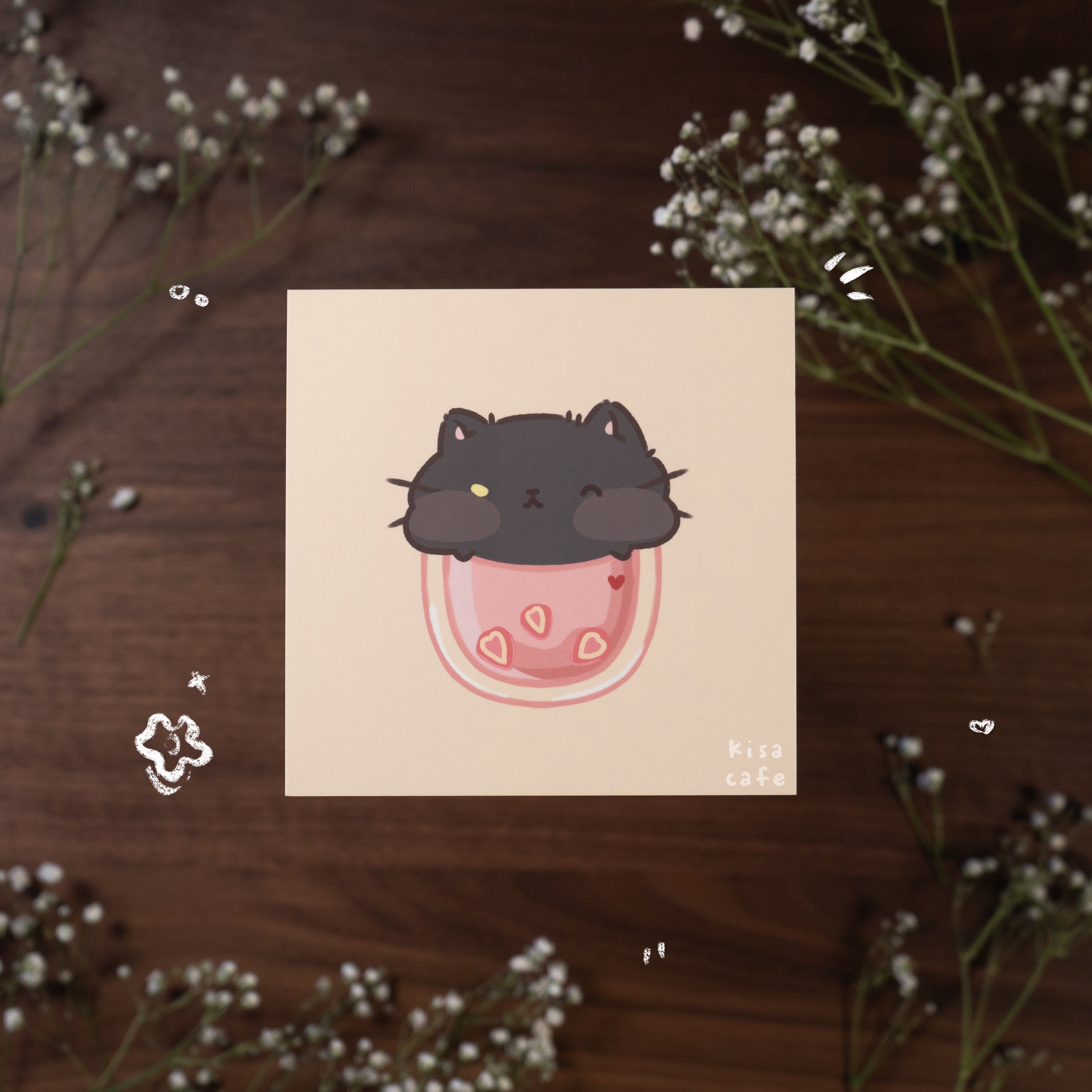 Boba Cafe: Black Cat Mini Print