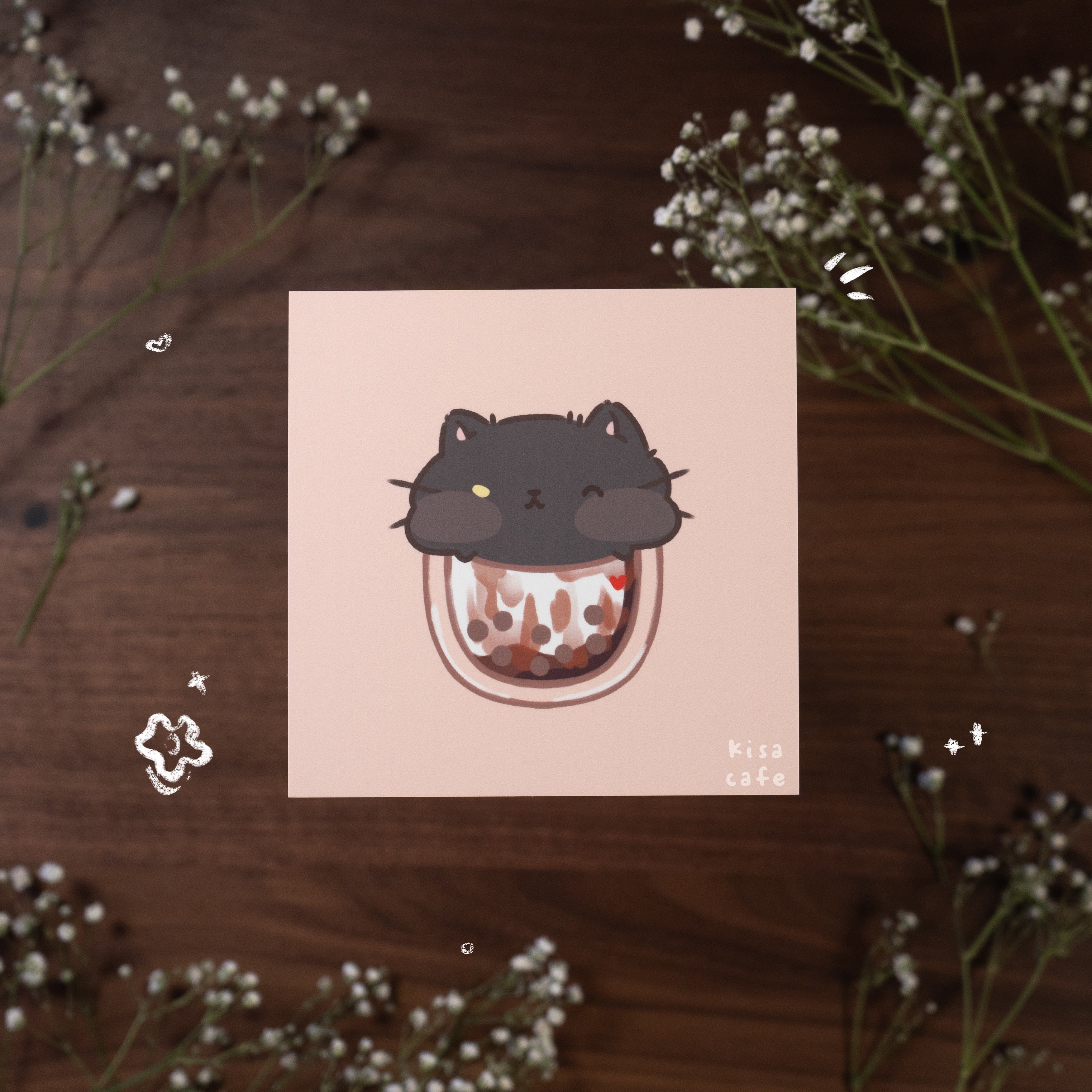 Boba Cafe: Black Cat Mini Print