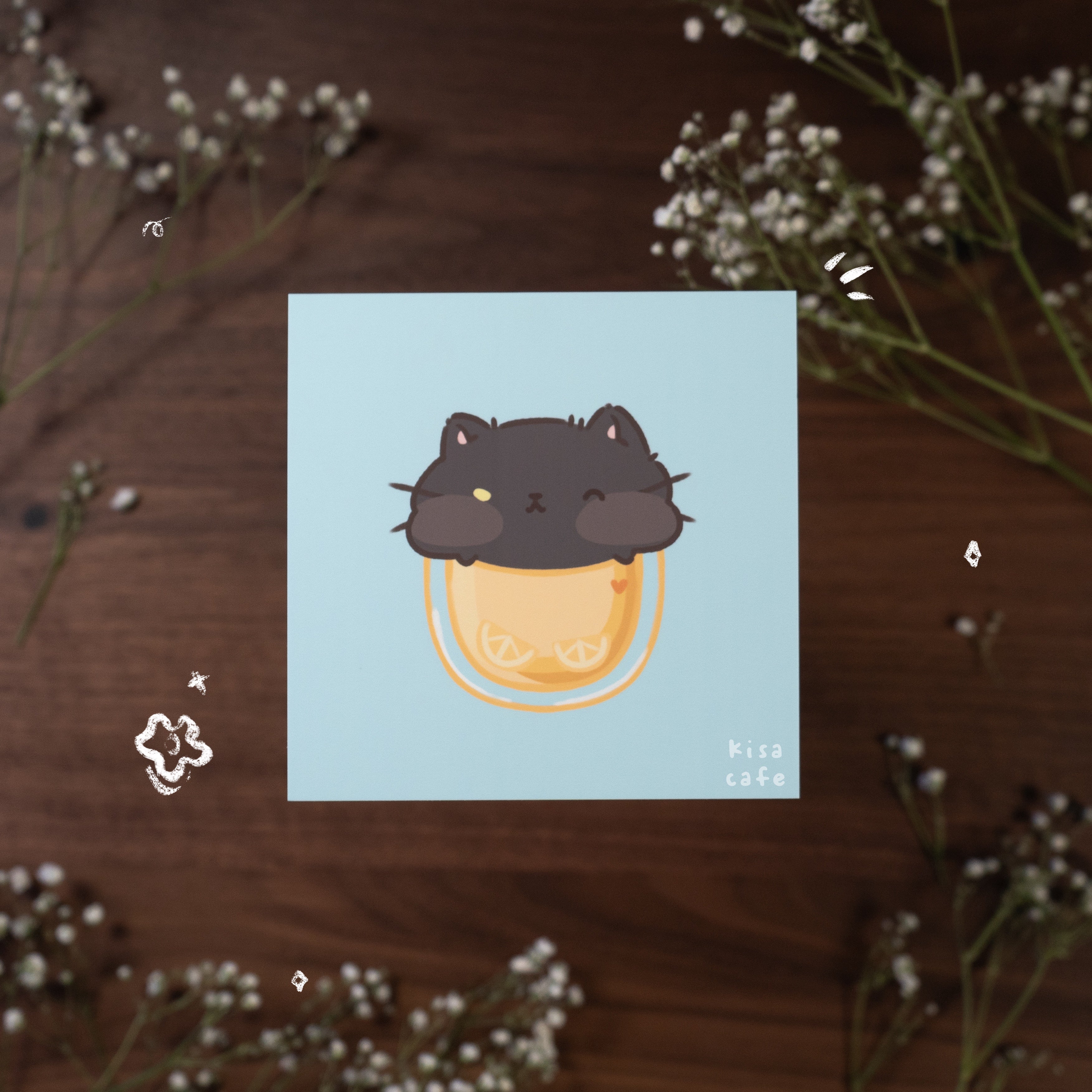 Boba Cafe: Black Cat Mini Print