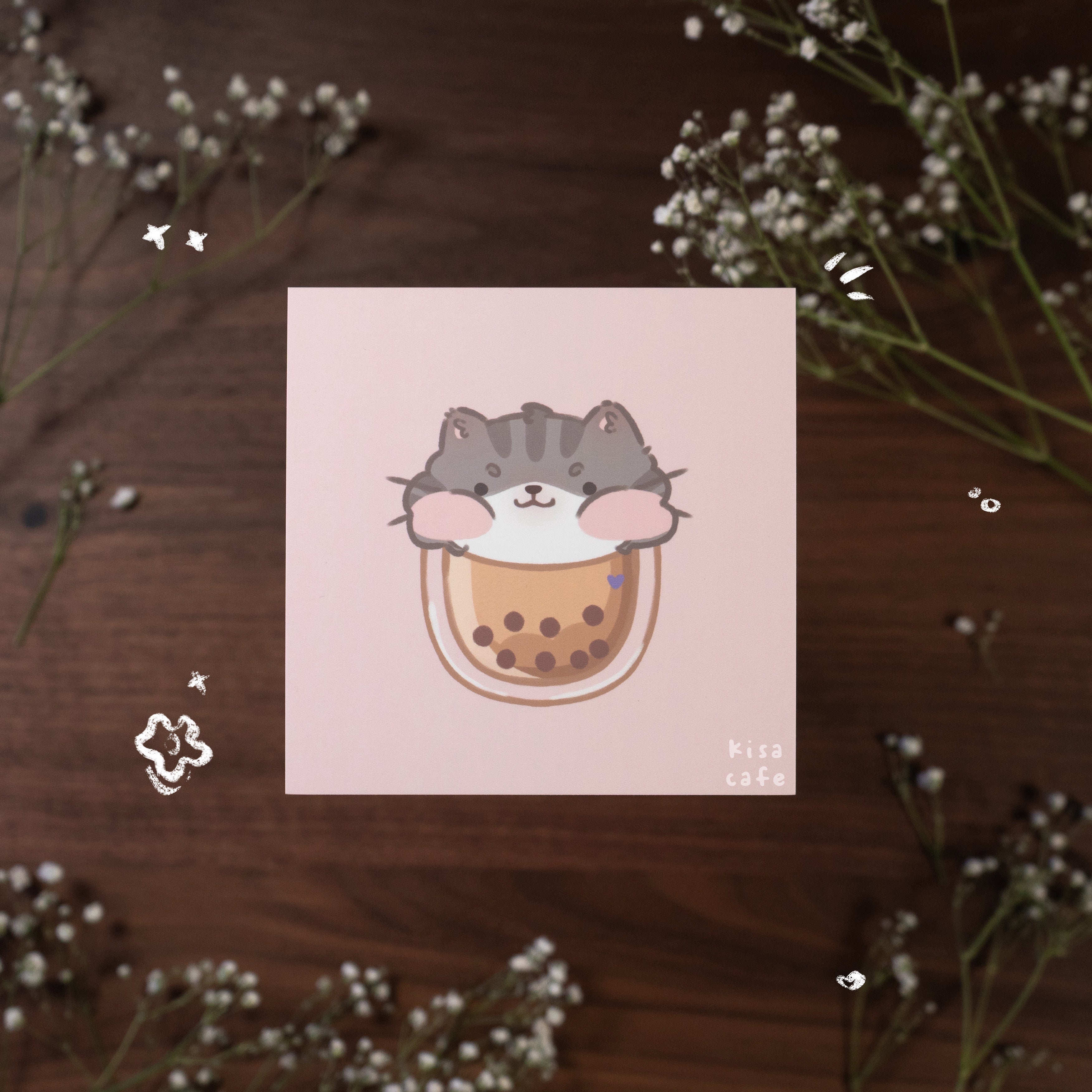 Boba Cafe: Grey Tabby Mini Print