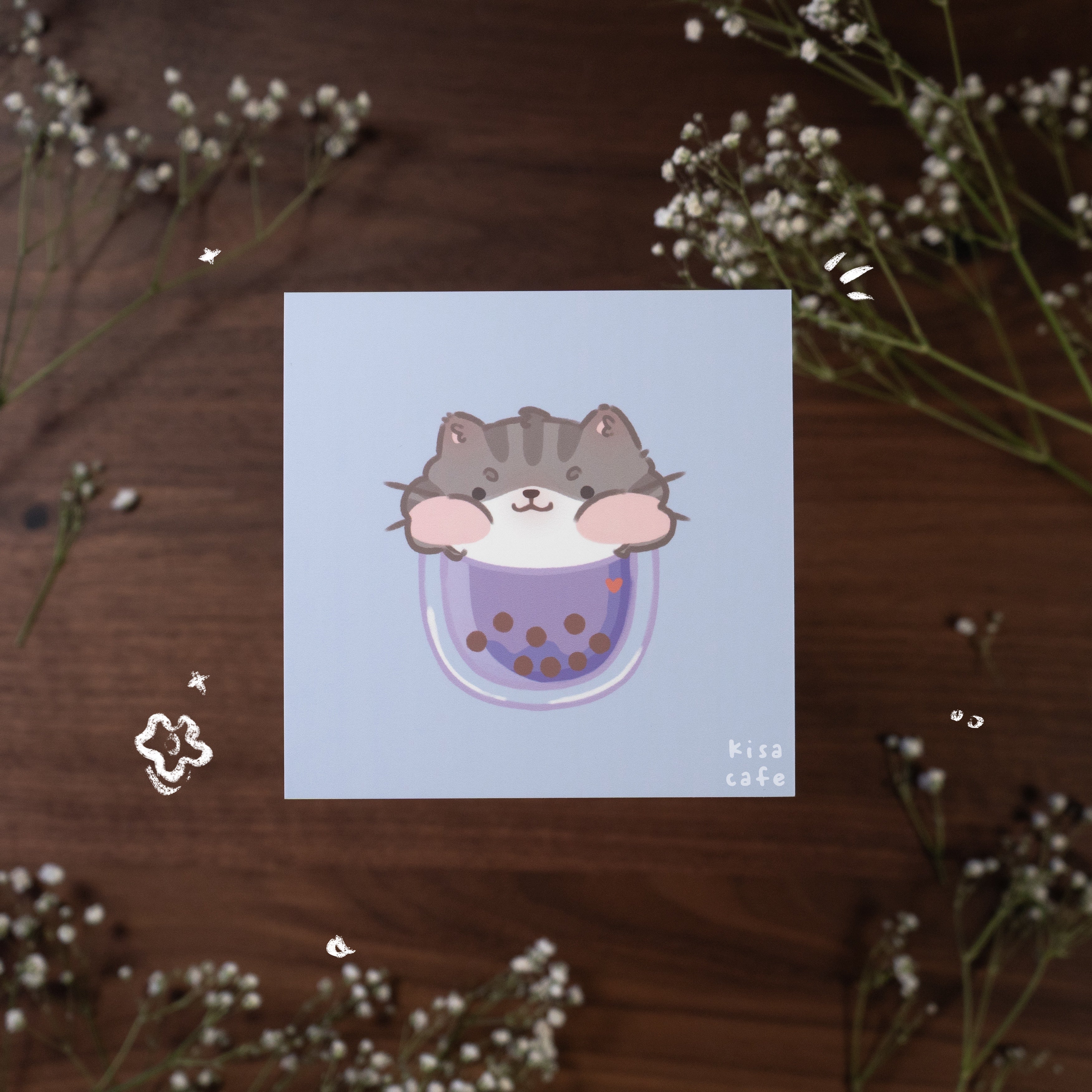 Boba Cafe: Grey Tabby Mini Print