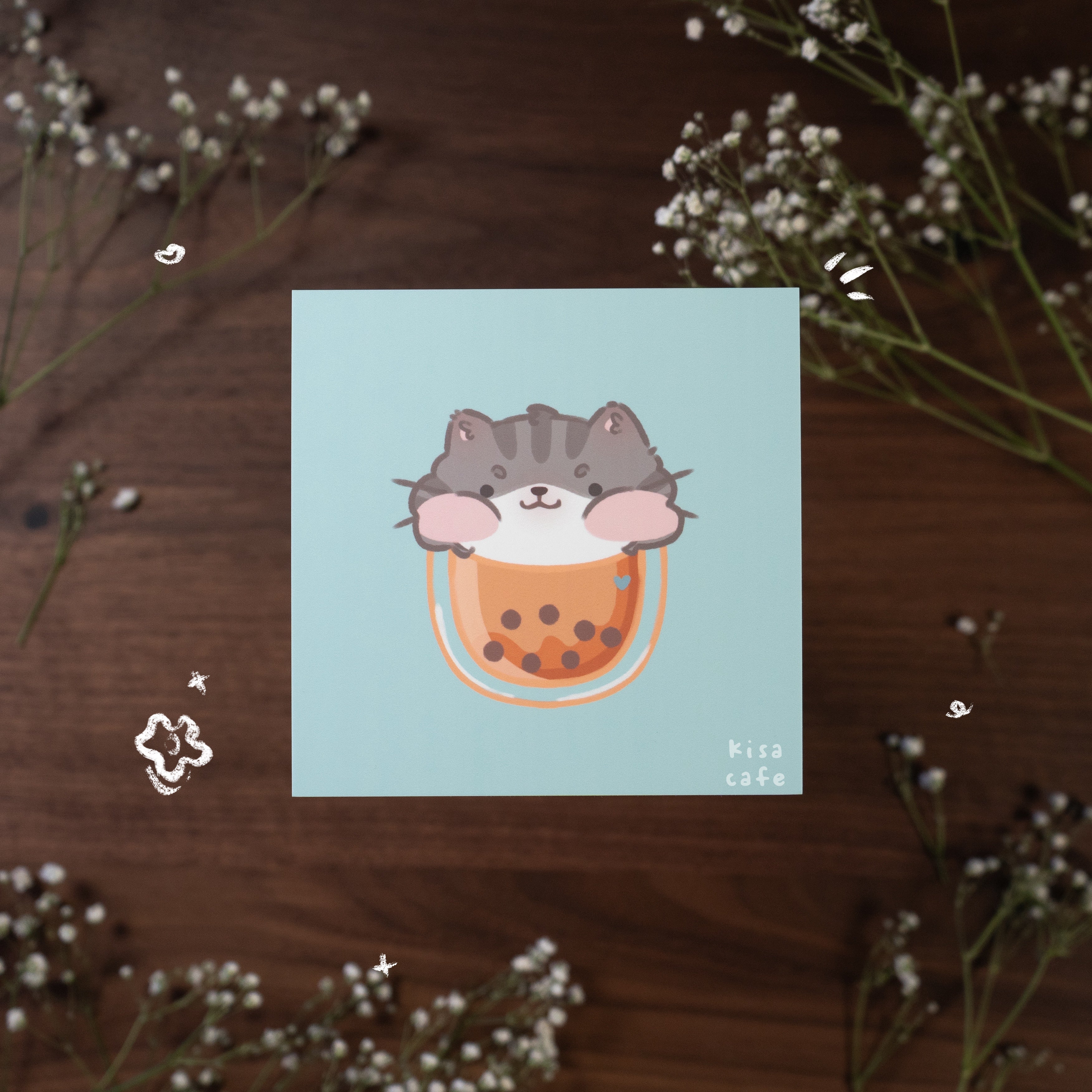 Boba Cafe: Grey Tabby Mini Print