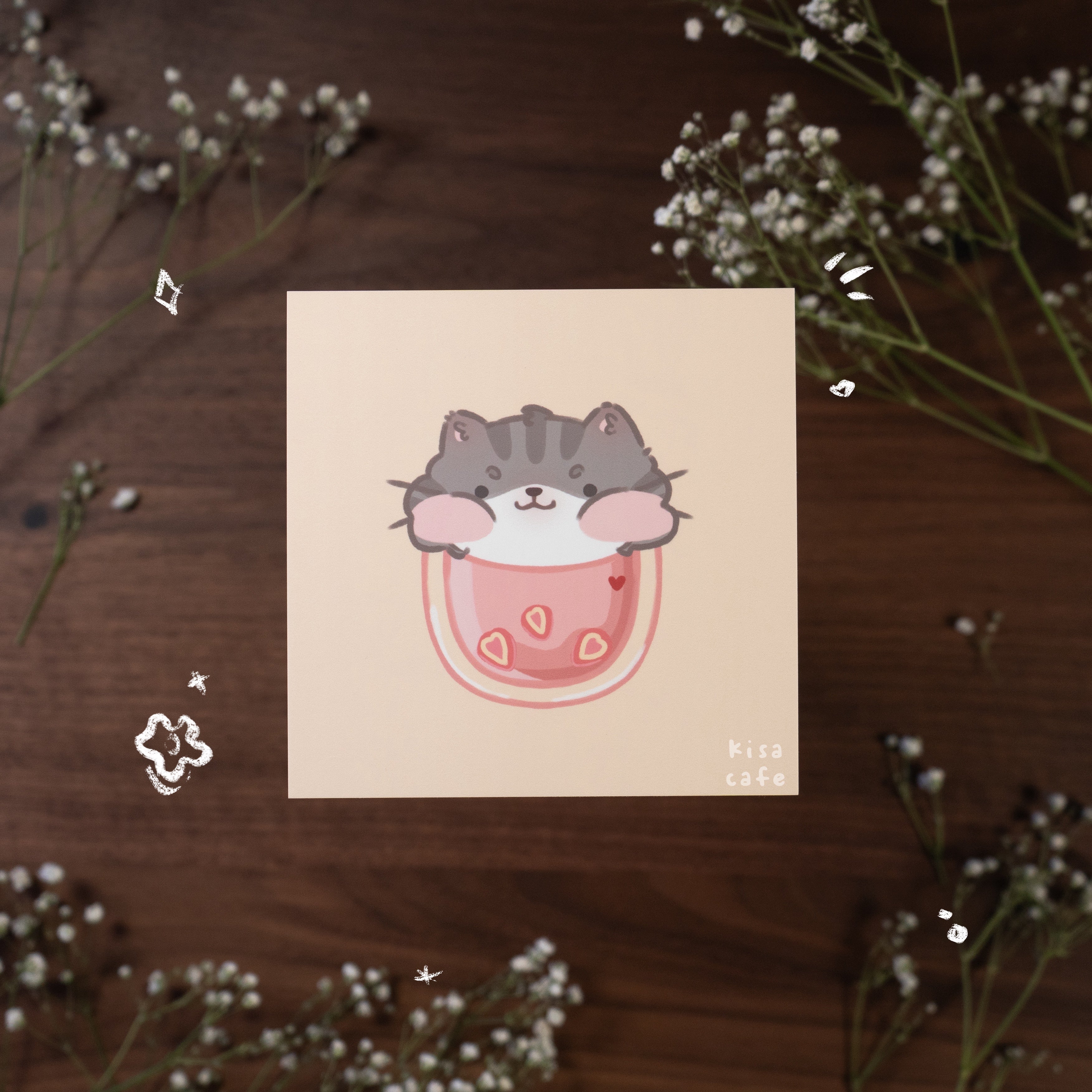 Boba Cafe: Grey Tabby Mini Print