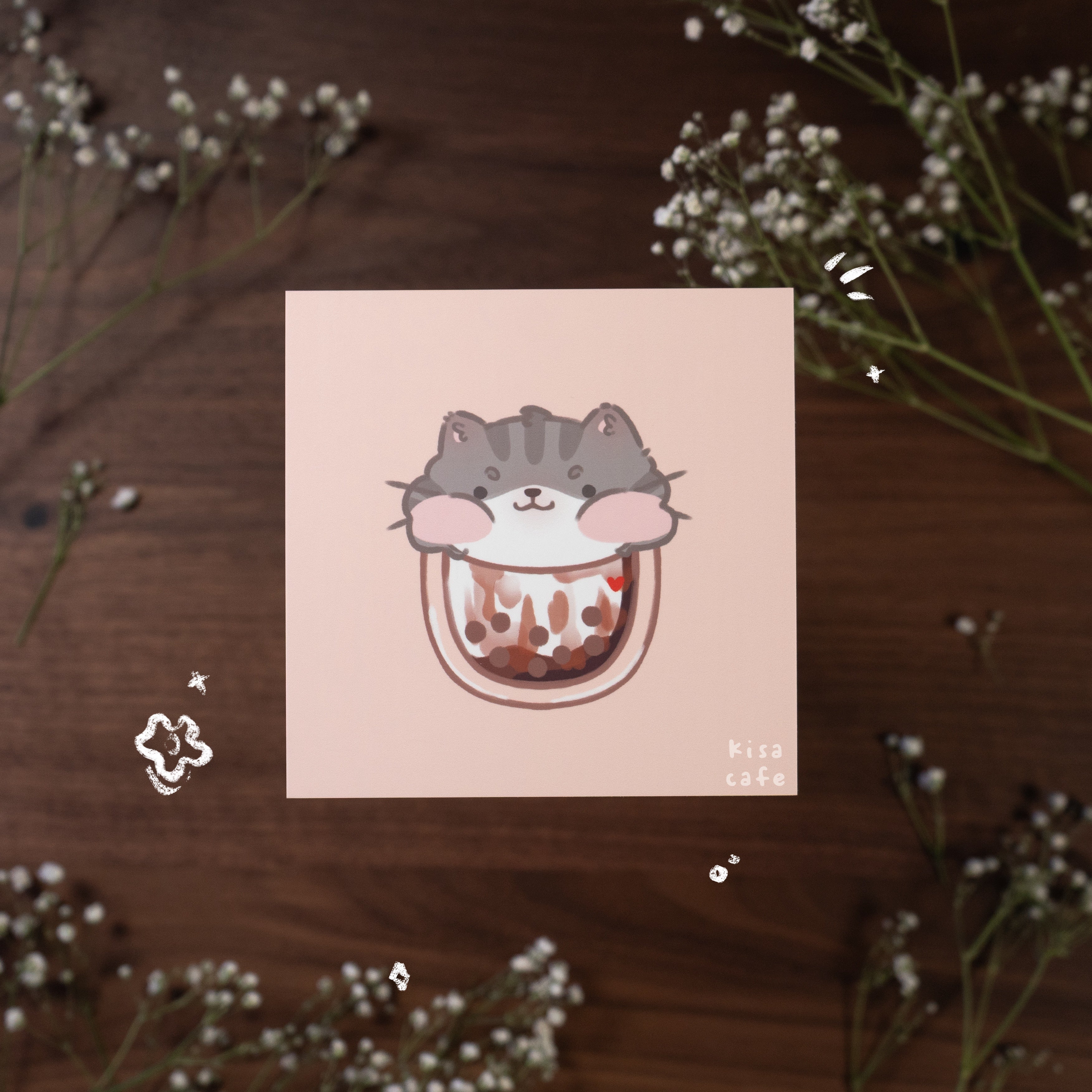 Boba Cafe: Grey Tabby Mini Print