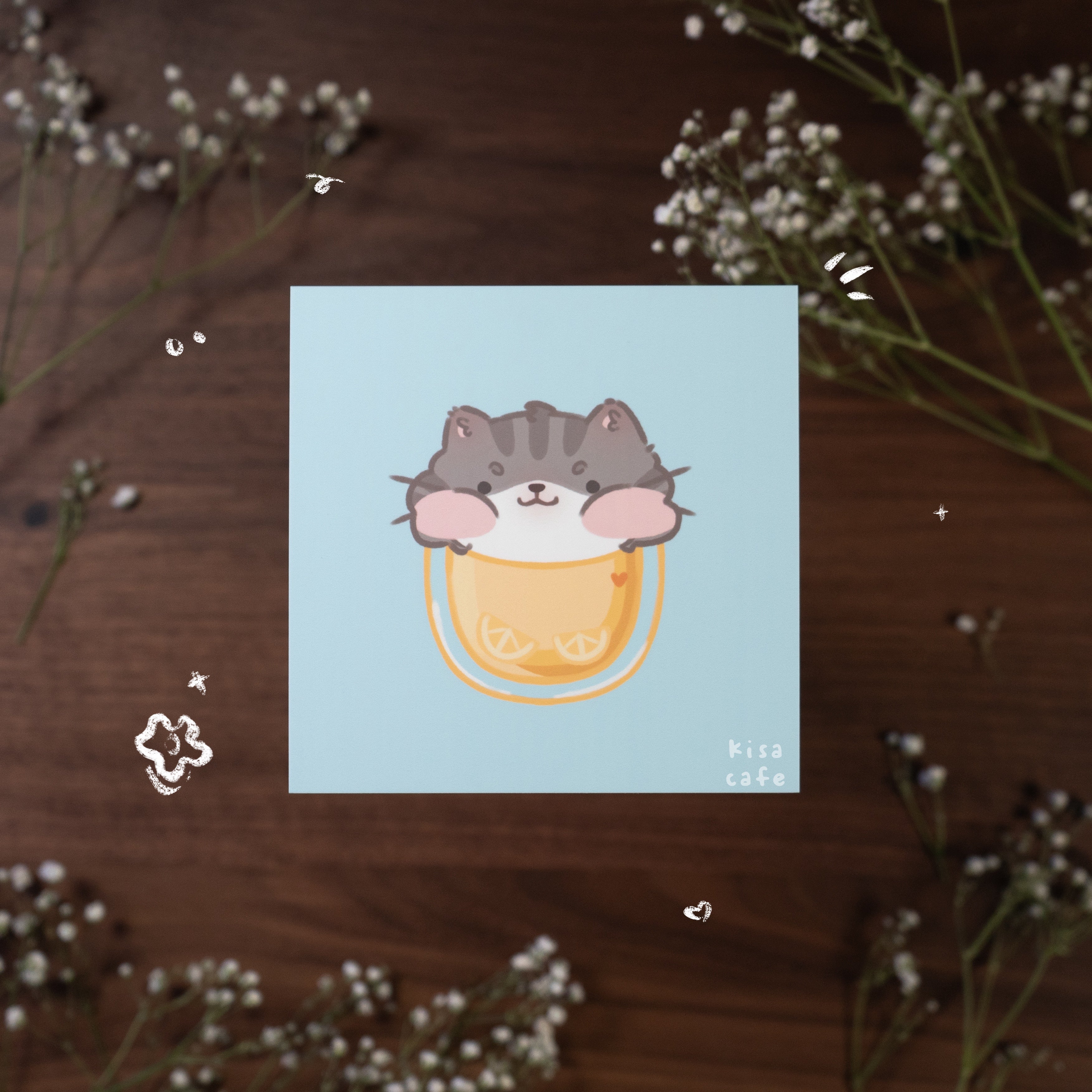 Boba Cafe: Grey Tabby Mini Print