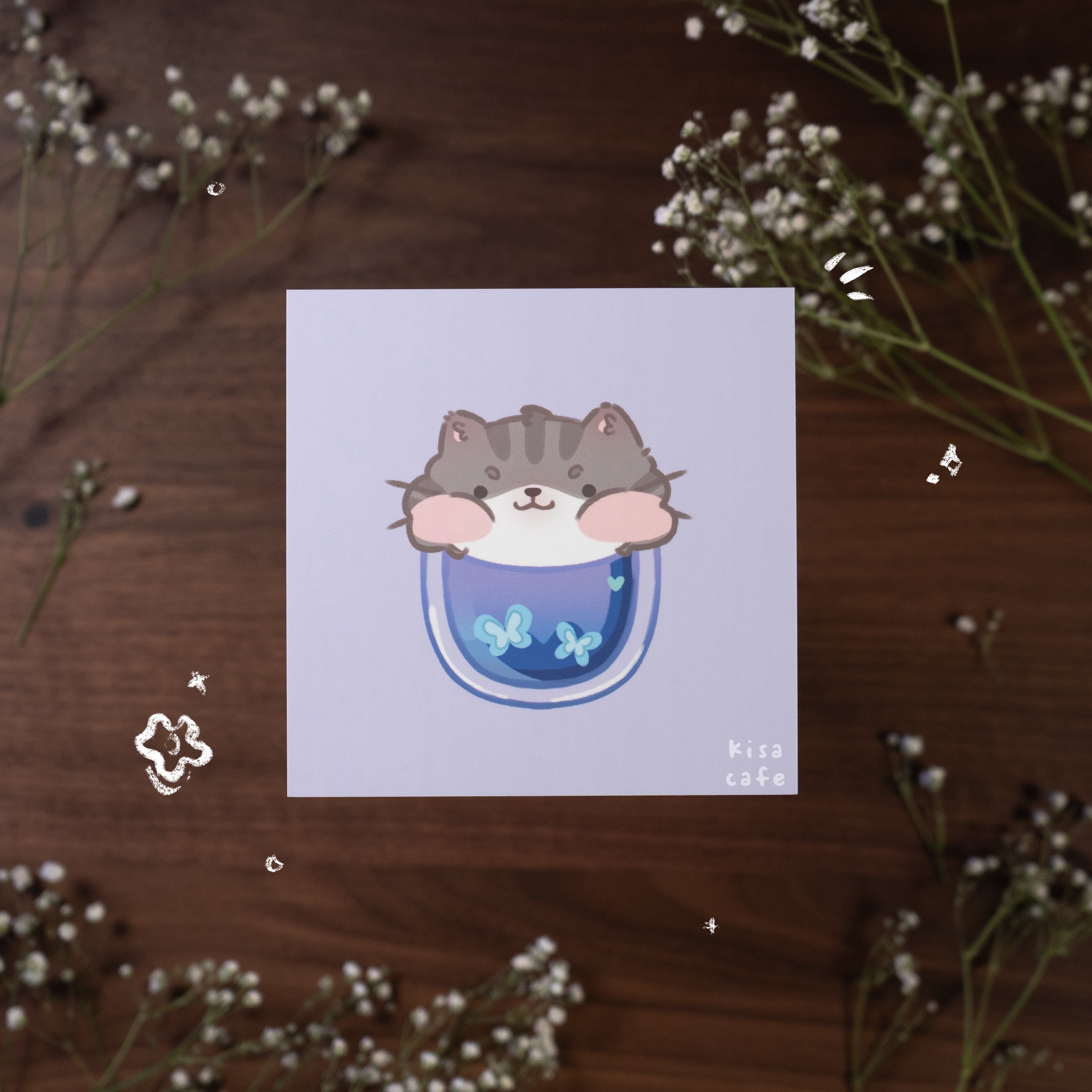 Boba Cafe: Grey Tabby Mini Print