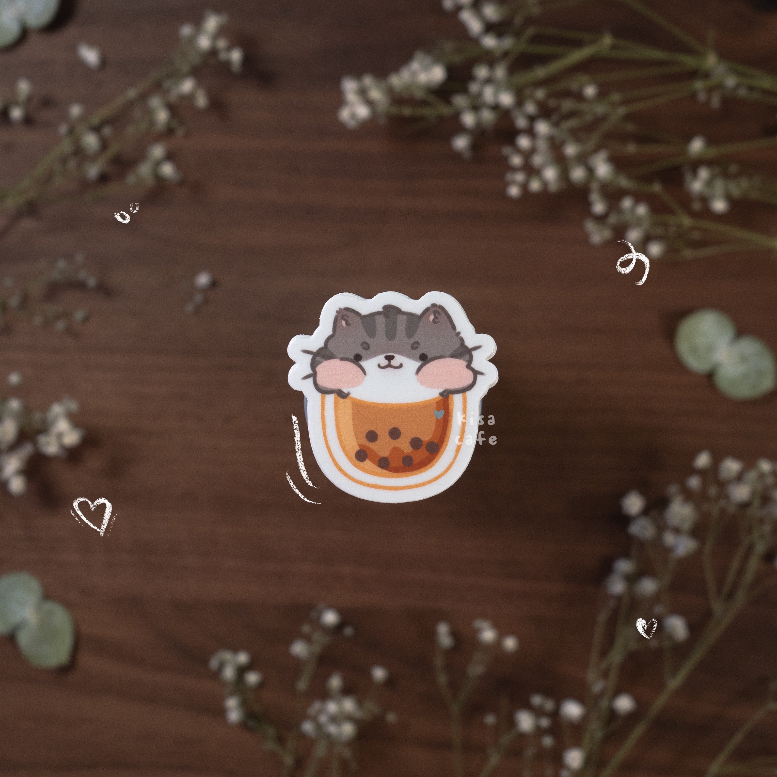 Boba Cafe: Grey Tabby Sticker