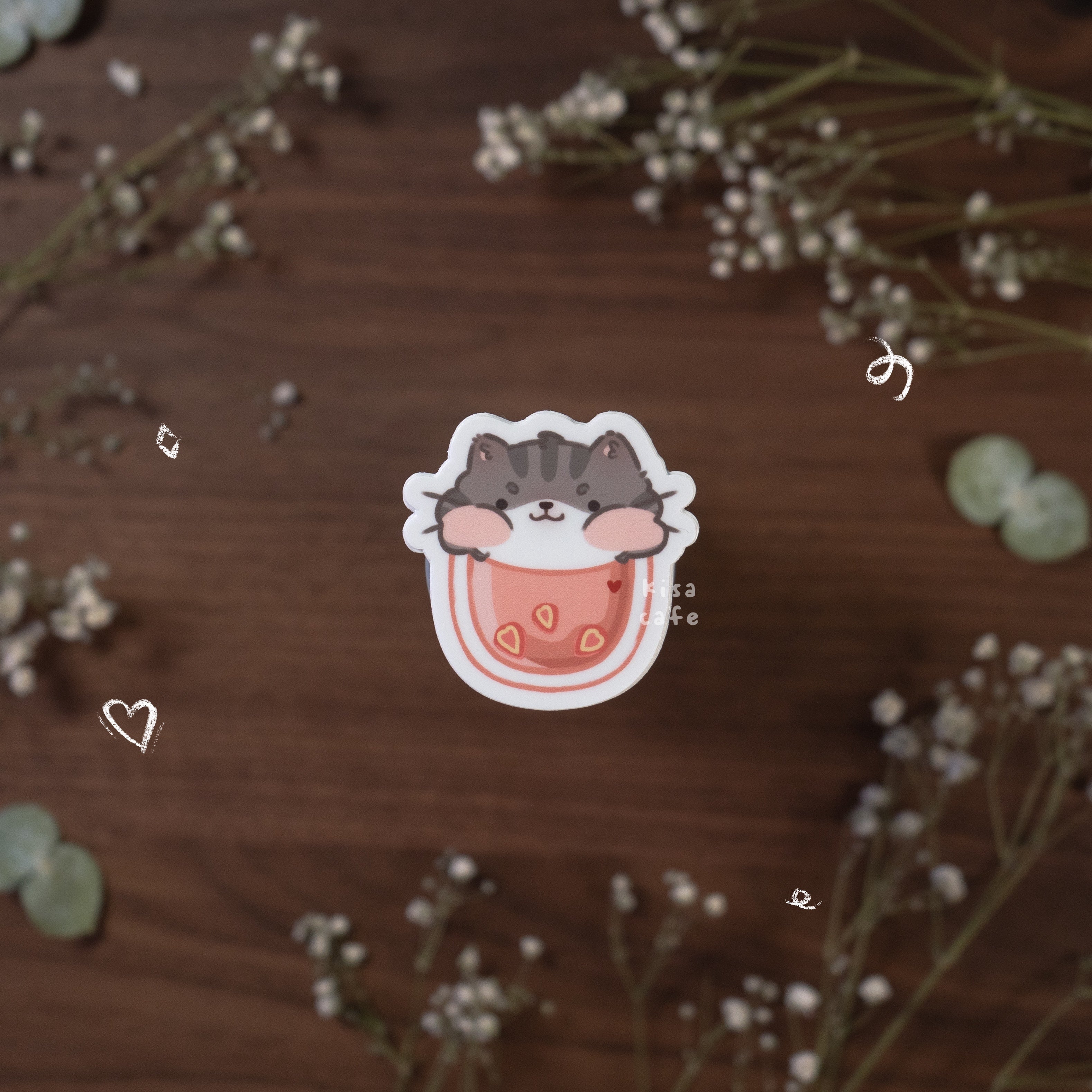 Boba Cafe: Grey Tabby Sticker