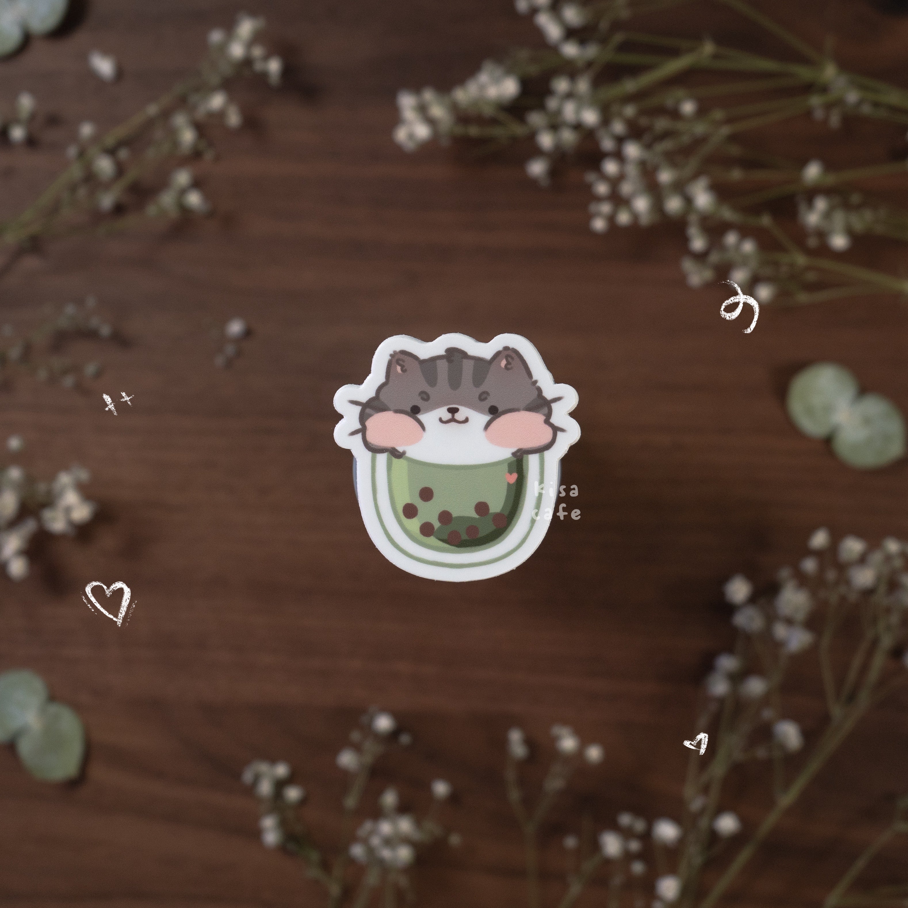 Boba Cafe: Grey Tabby Sticker