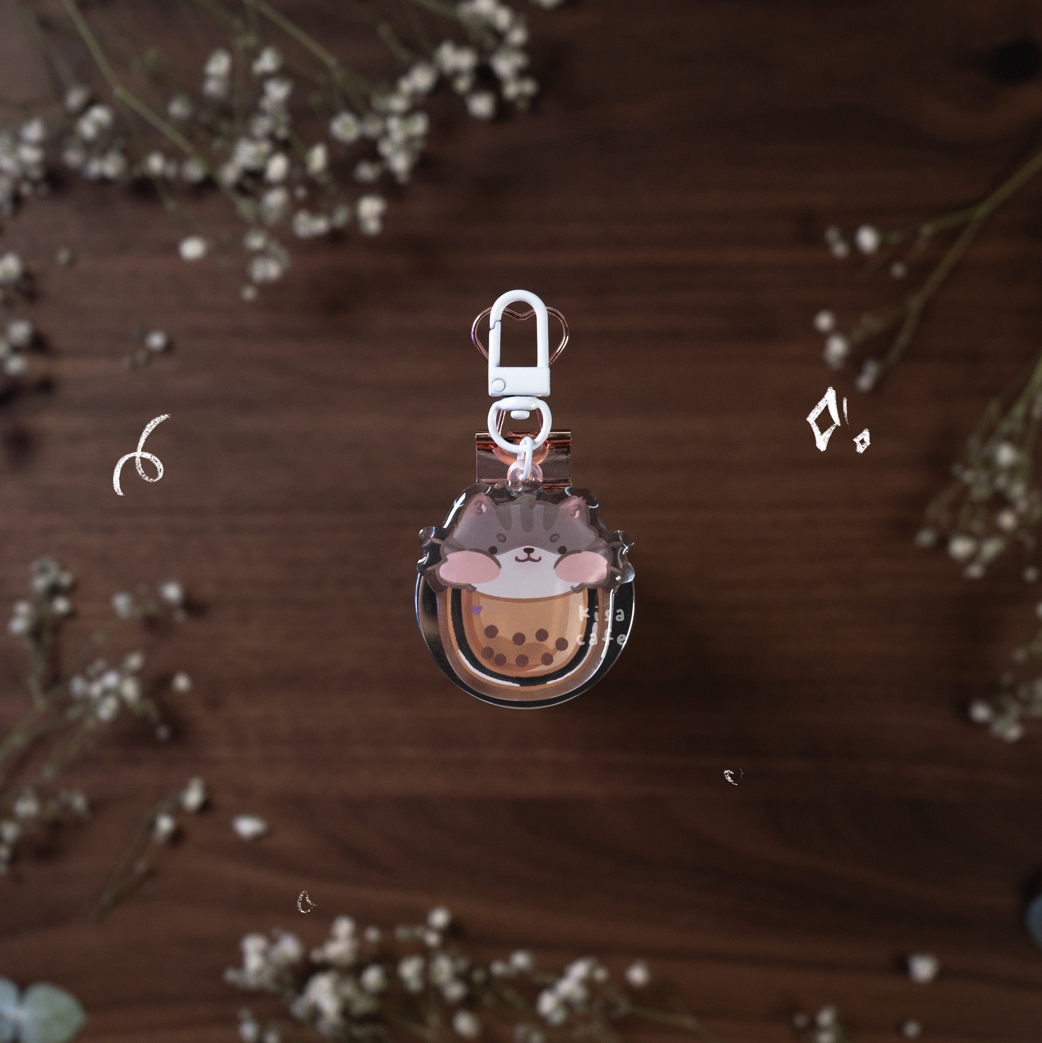 Boba Cafe: Grey Tabby Keychain