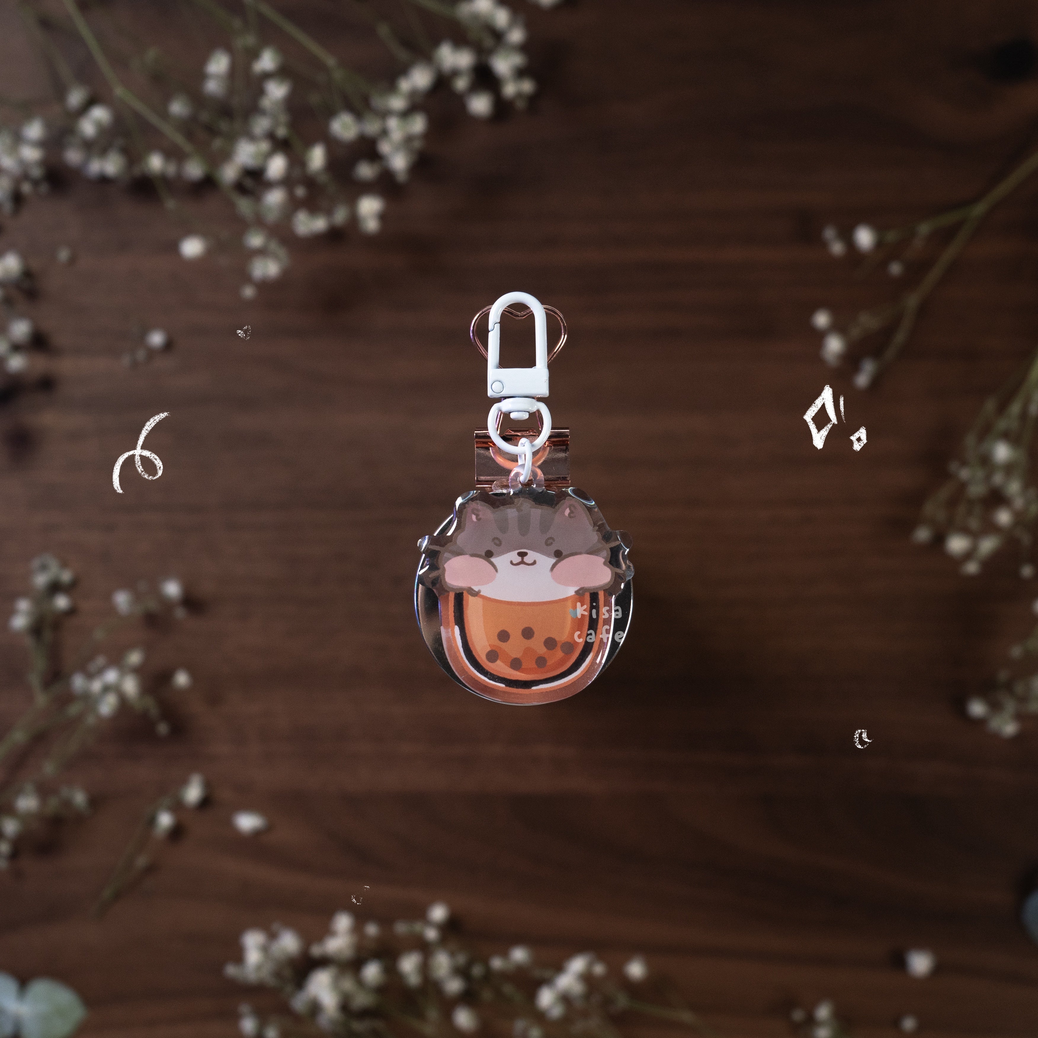 Boba Cafe: Grey Tabby Keychain