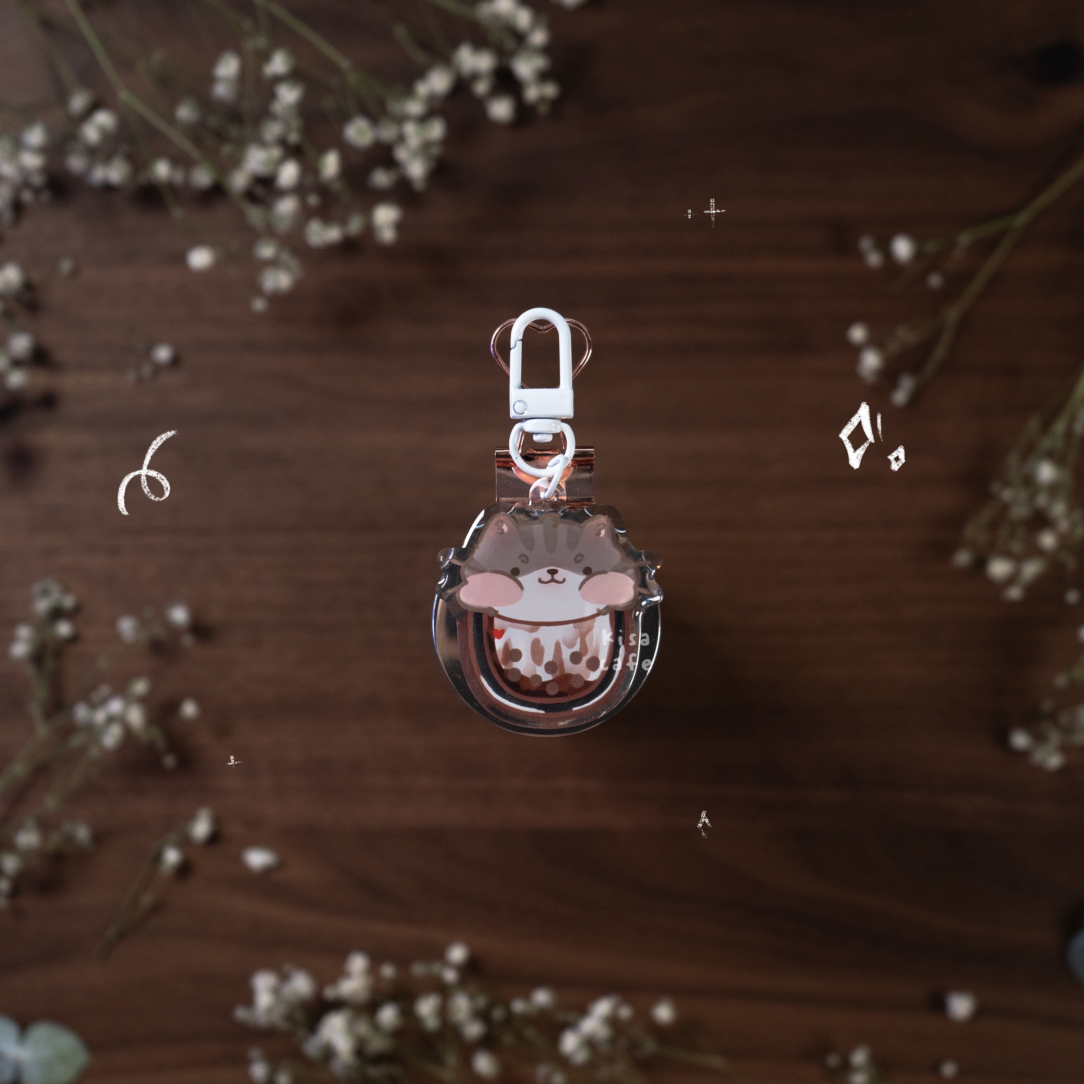 Boba Cafe: Grey Tabby Keychain