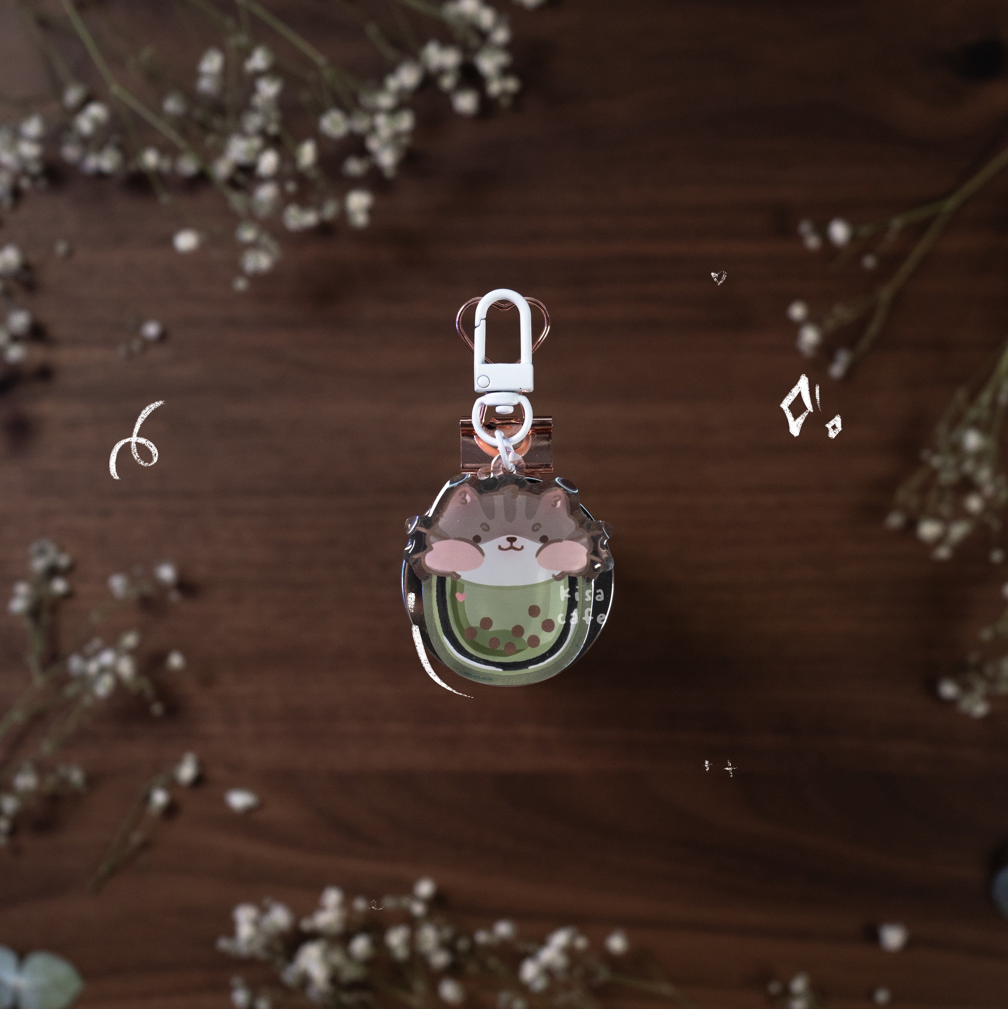 Boba Cafe: Grey Tabby Keychain