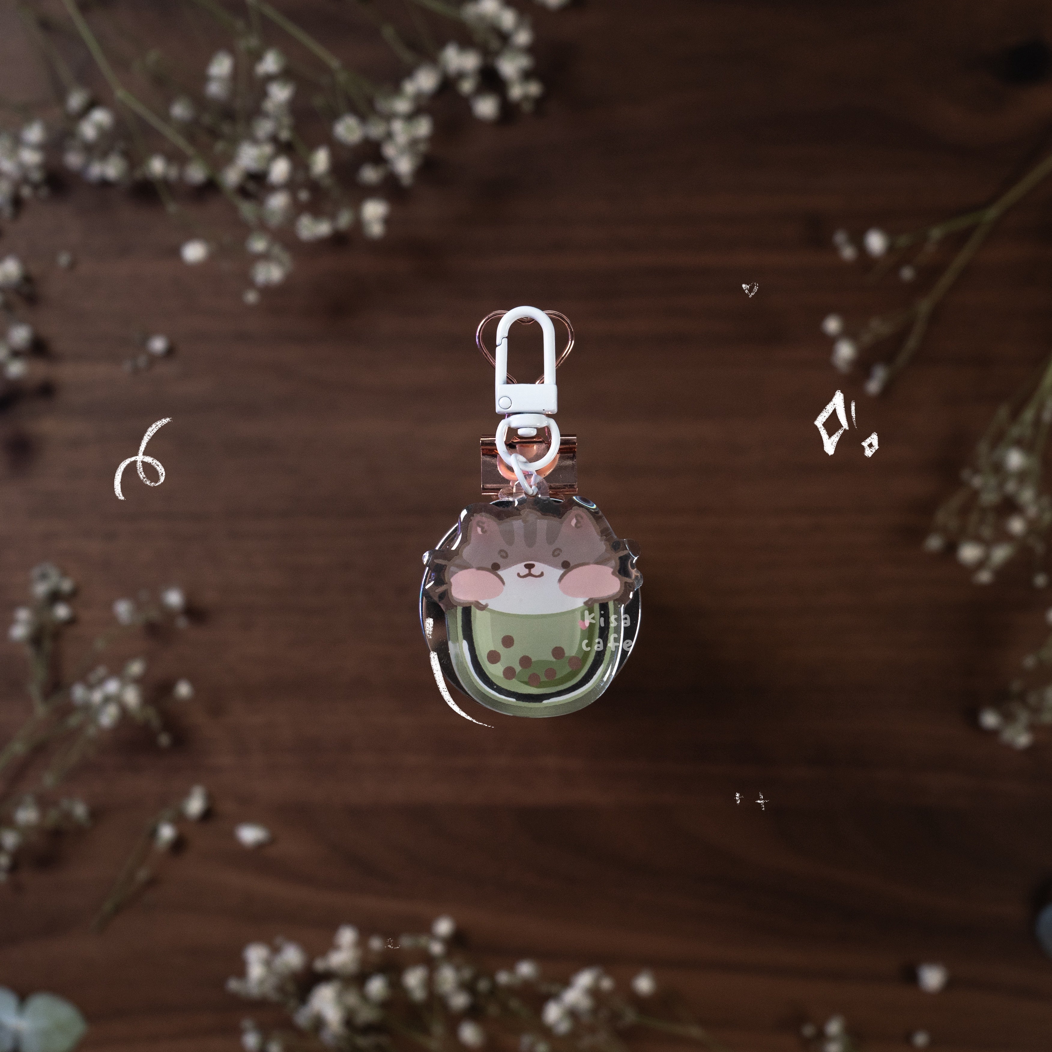 Boba Cafe: Grey Tabby Keychain