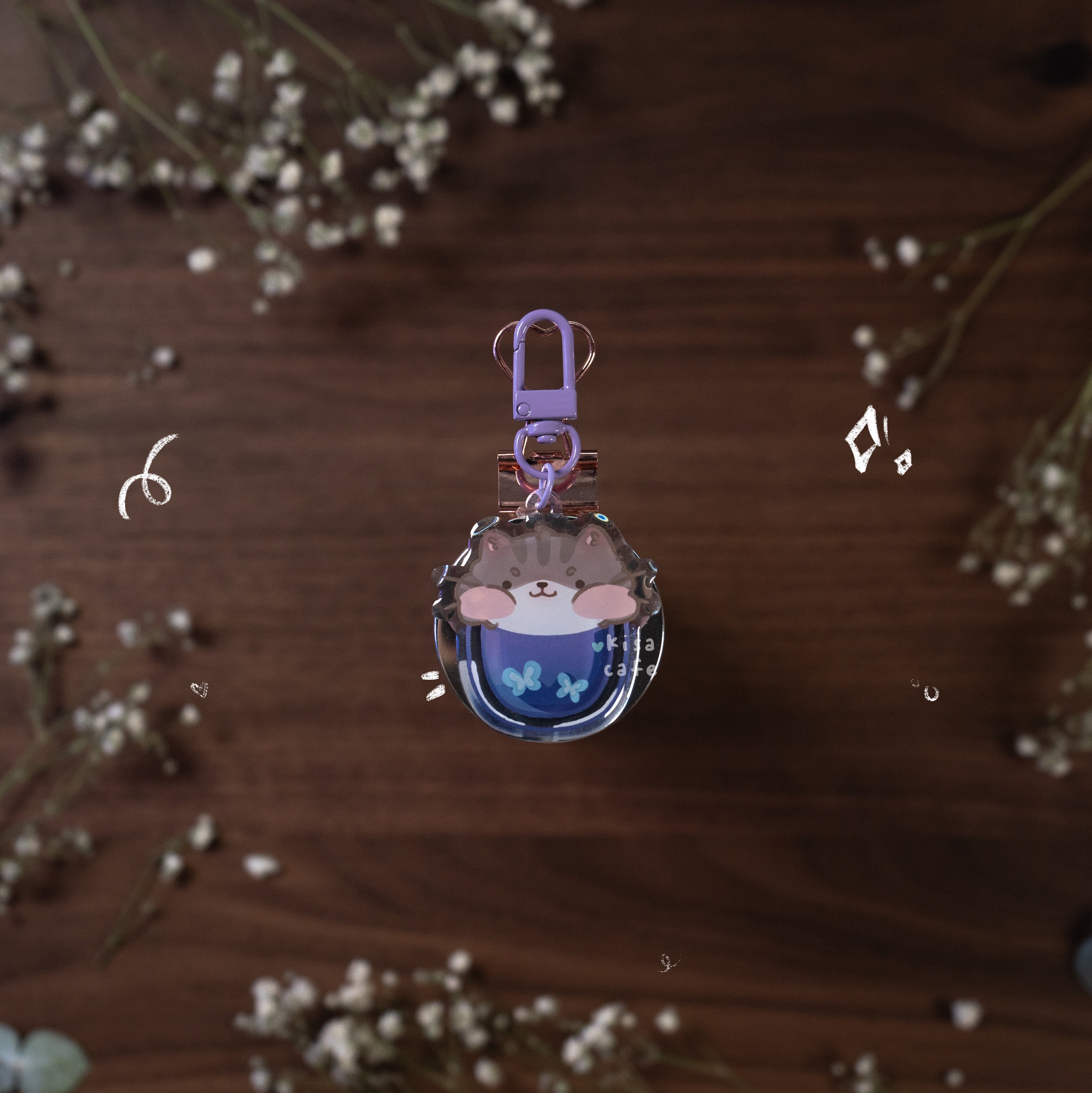 Boba Cafe: Grey Tabby Keychain