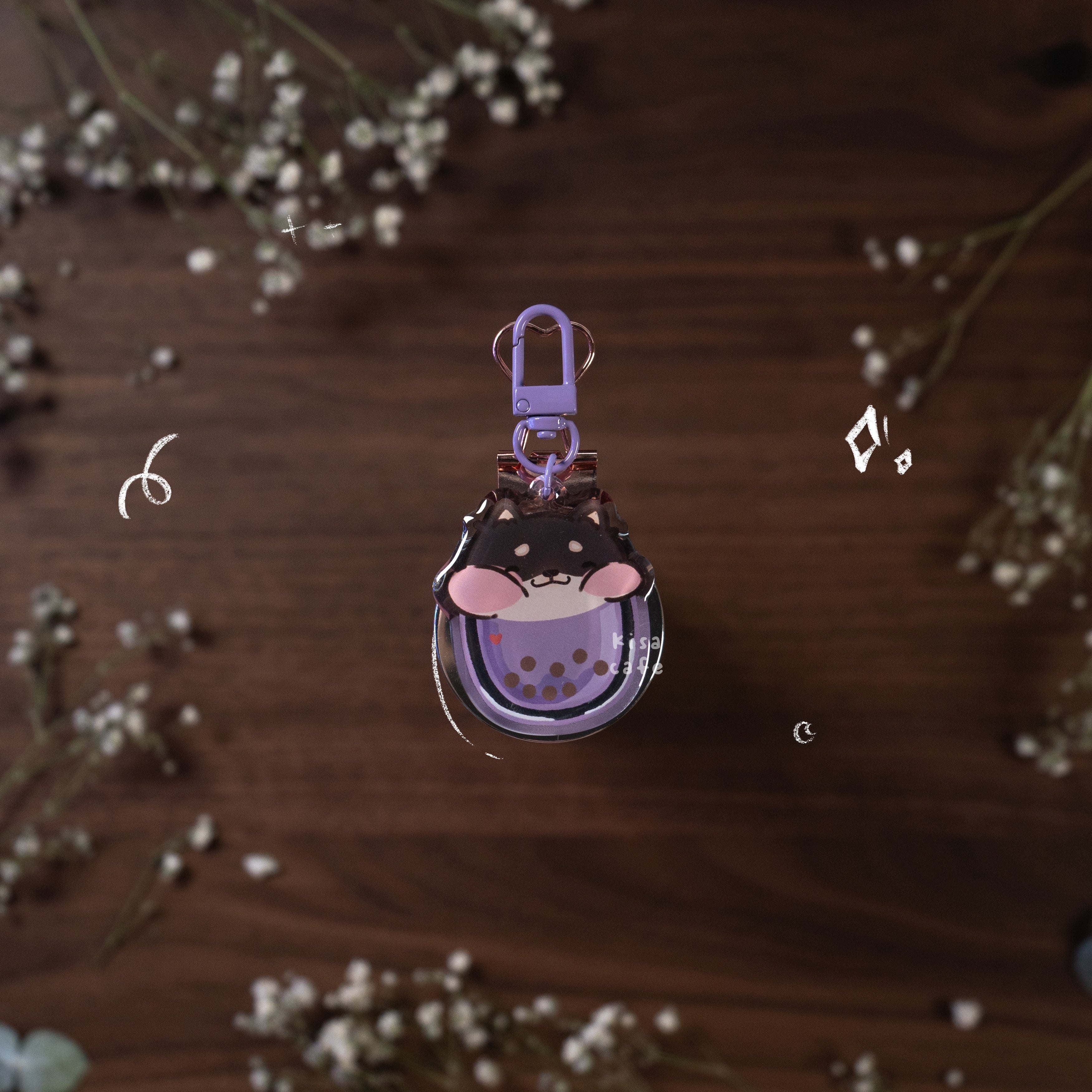 Boba Cafe: Burnt Shiba Keychain